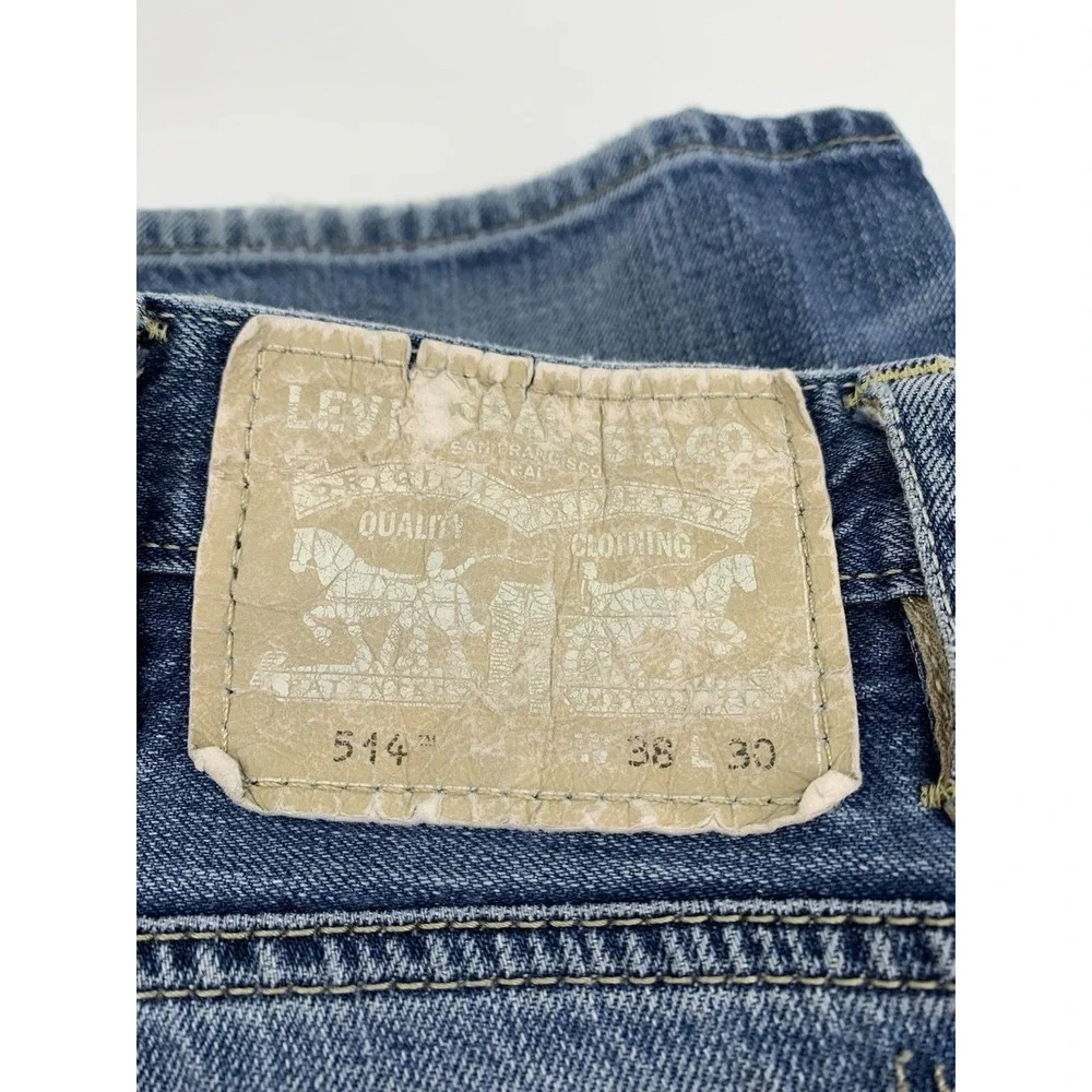 Levis 514 Jeans Men 38x30‎ Blue Straight Fade Medium Wash American Denim Pants